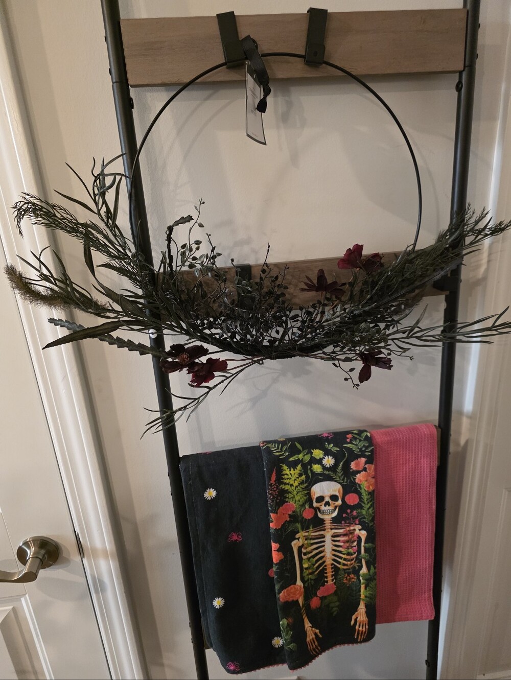 Threshold Dark Green and Burgundy Hoop Wreath with Sprigs